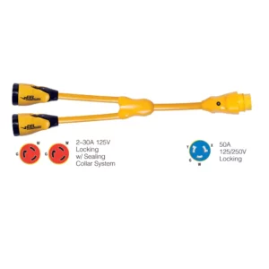 Marinco Y504-2-30 EEL (2)-30A-125V Female to (1)50A-125-250V Male "Y" Adapter - Yellow