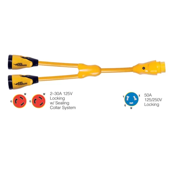 Marinco Y504-2-30 EEL (2)-30A-125V Female to (1)50A-125-250V Male "Y" Adapter - Yellow
