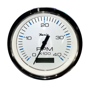 Faria Chesapeake White SS 4" Tachometer w-Hourmeter (4000 RPM) (Diesel) (Mech. Takeoff & Var. Ratio Alt)