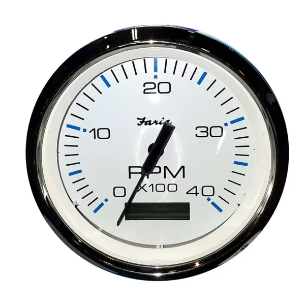 Faria Chesapeake White SS 4" Tachometer w-Hourmeter (4000 RPM) (Diesel) (Mech. Takeoff & Var. Ratio Alt)