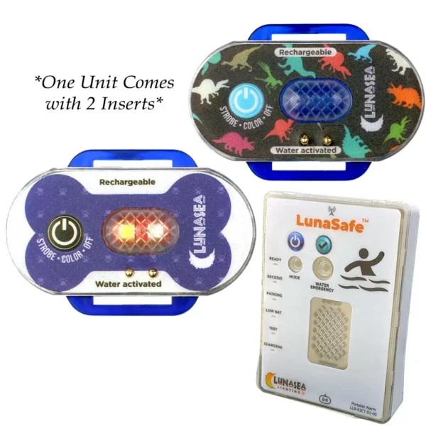 Lunasea Child-Pet Safety Water Activated Strobe Light w-RF Transmitter & Portable Audio-Visual Receiver - Blue Case
