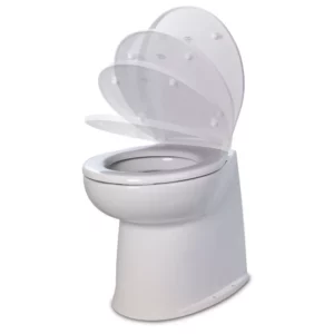 Jabsco Deluxe Flush 14" Straight Back 12V Freshwater Electric Marine Toilet w-Solenoid Valve & Soft Close Lid