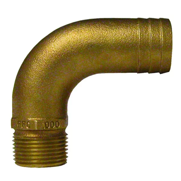 GROCO 1-1-4" NPT x 1-1-2" ID Bronze Full Flow 90 Elbow Pipe to Hose Fitting