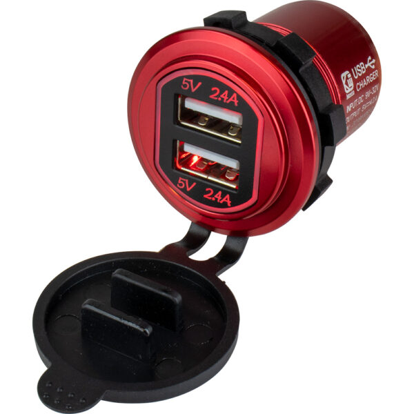Sea-Dog Round Red Dual USB Charger w-1 Quick Charge Port + - Image 2