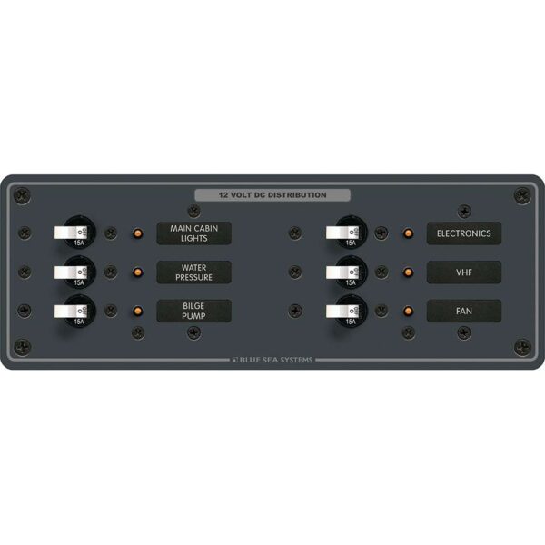 Blue Sea 8096 DC 6 Position Toggle Branch Circuit Breaker Panel - White Switches