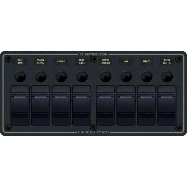 Blue Sea 8371 Water Resistant Panel - 8 Position - Black - Horizontal Mount