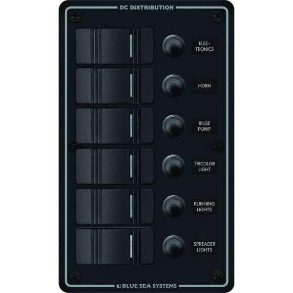 Blue Sea 8373 Water Resistant 6 Position - Black - Vertical Mount Panel