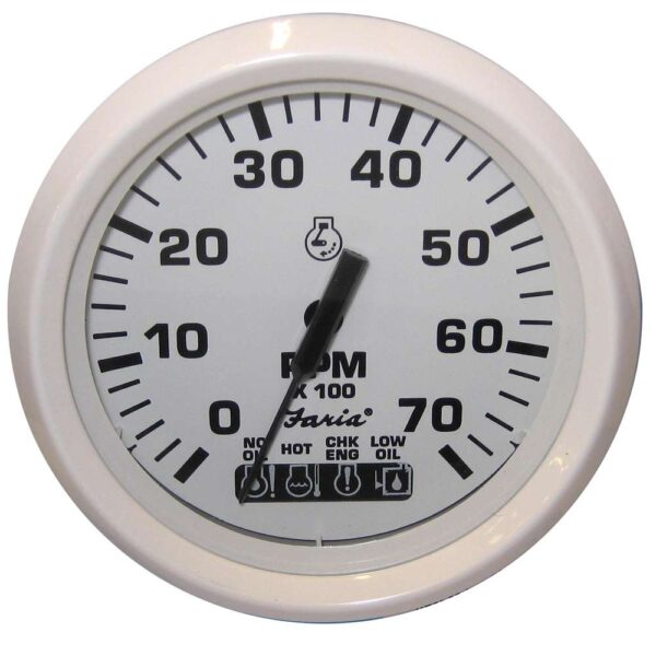 CW54665 Faria Dress White 4" Tachometer w-Systemcheck Indicator - 7000 RPM (Gas) (Johnson - Evinrude Outboard)