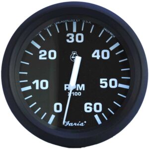 Faria Euro Black 4" Tachometer - 6,000 RPM (Gas - Inboard & I-O)