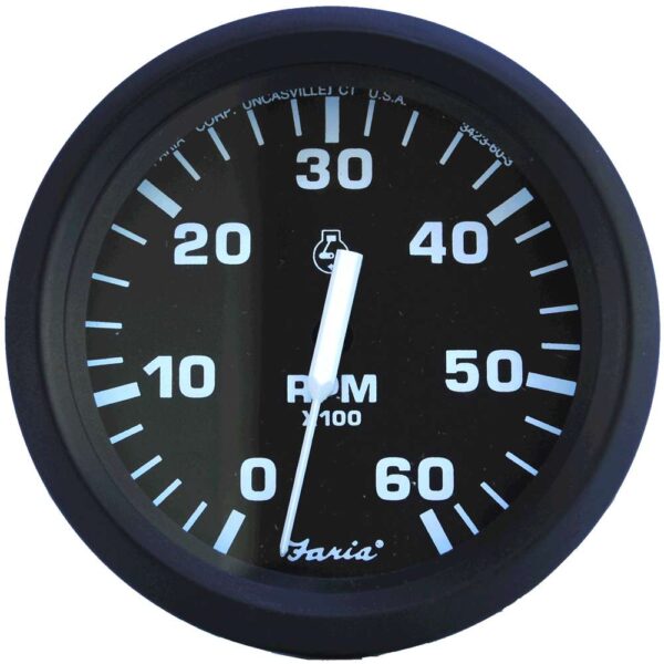 Faria Euro Black 4" Tachometer - 6,000 RPM (Gas - Inboard & I-O)
