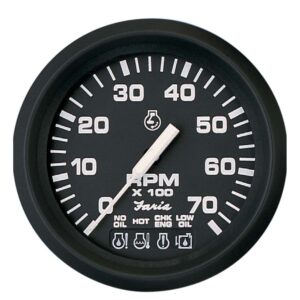 Faria Euro Black 4" Tachometer w-Systemcheck 7000 RPM (Gas) f- Johnson - Evinrude Outboard)