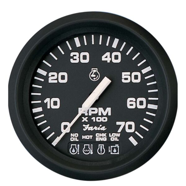 Faria Euro Black 4" Tachometer w-Systemcheck 7000 RPM (Gas) f- Johnson - Evinrude Outboard)