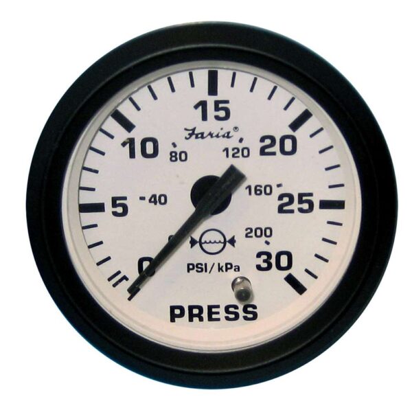 Faria Euro White 2" Water Pressure Gauge (30 PSI)