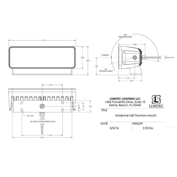 Lumitec Maxillume h60 - Trunnion Mount Flood Light - White Dimming - White Housing - Image 3