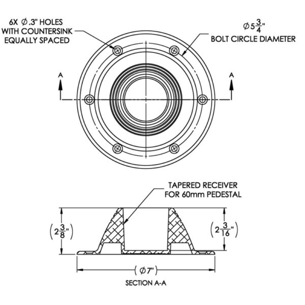 TACO Table Support - Surface Mount - Fits 2-3-8" Pedestals - Image 2