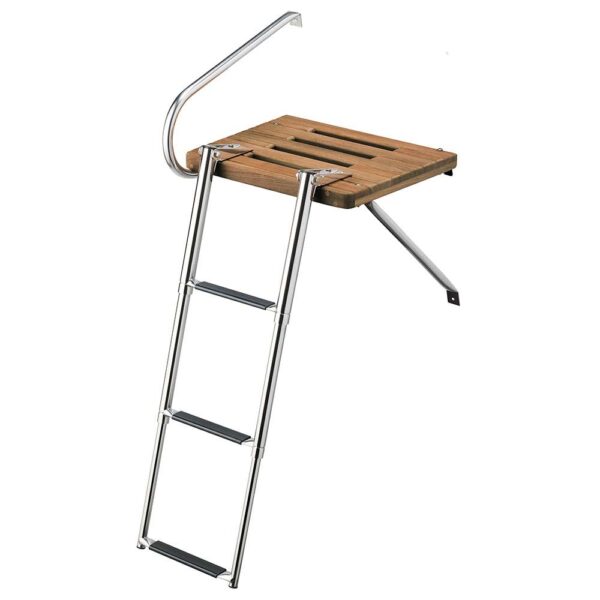 Whitecap Teak Swim Platform w-3-Step Telescoping Ladder f-Boats w-Outboard Motors