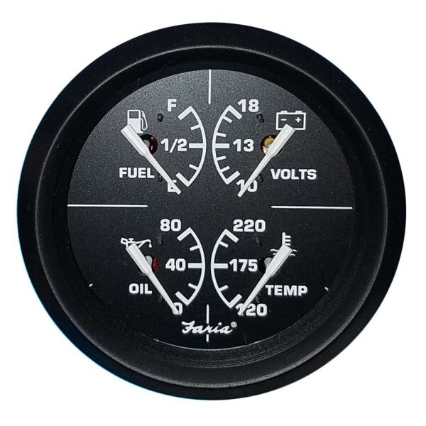 Faria Euro Black 4" Multifunction Gauge - Volt-Fuel-Oil-Water Temperature