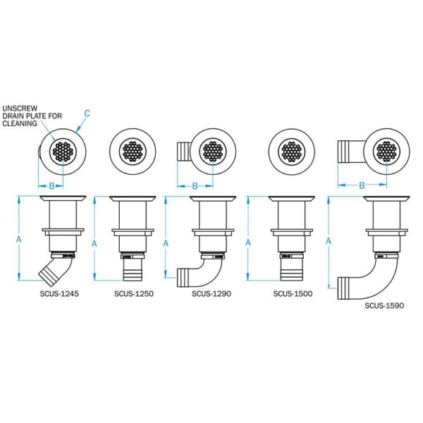 GROCO 1-1-4" Hose Barb Stainless Straight Deck Drain - Image 2