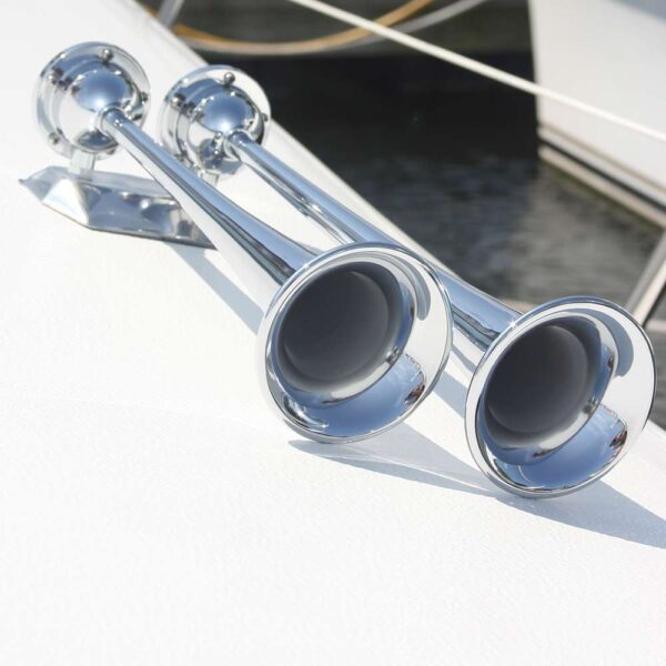 Marinco 12V Chrome Plated Dual Trumpet Air Horn - Image 2