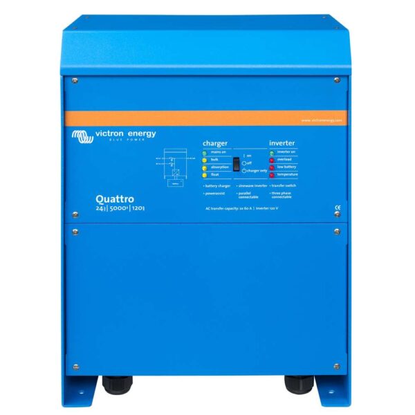 Victron Quattro Inverter-Charger 24V DC - 5000W - Dual 100AMP 120V AC Inputs - Auto Transfer Switch - 120AMP Battery Charger - Stackable