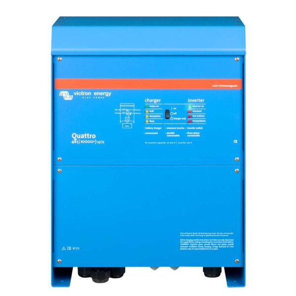 Victron Quattro Inverter-Charger 48 VDC - 10,000W - Dual 100AMP 120V AC Inputs - Auto Transfer Switch - 140AMP Battery Charger - Stackable