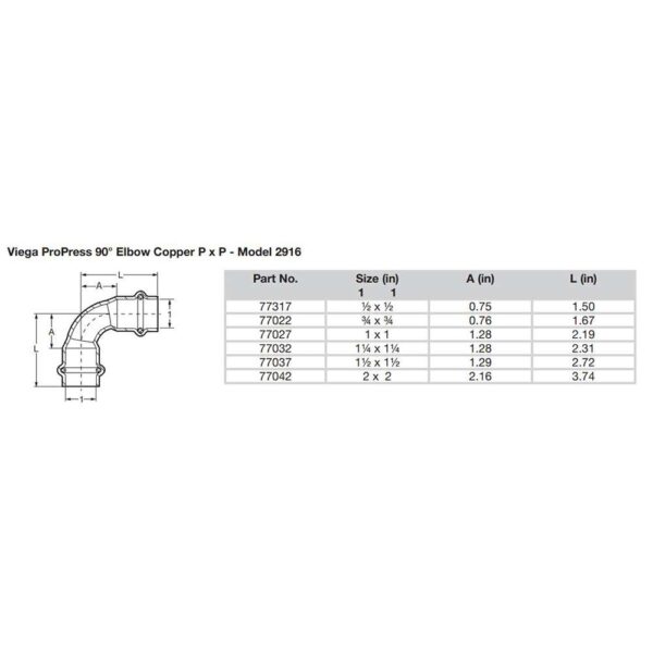 Viega ProPress 1-2" - 90 Copper Elbow - Double Press Connection - Smart Connect Technology - Image 2