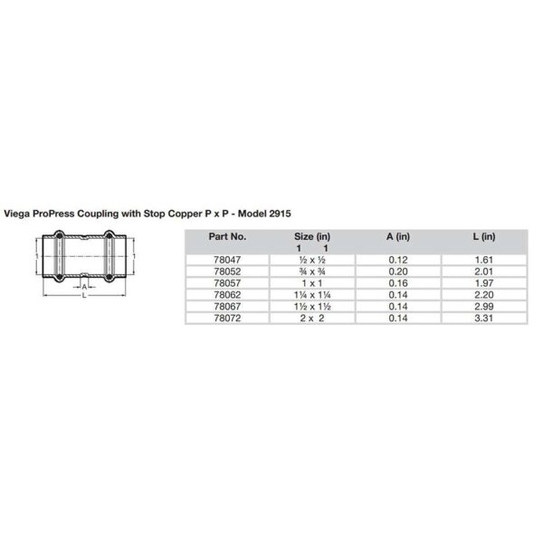 Viega ProPress 1-2" Copper Coupling w-Stop - Double Press Connection - Smart Connect Technology - Image 2
