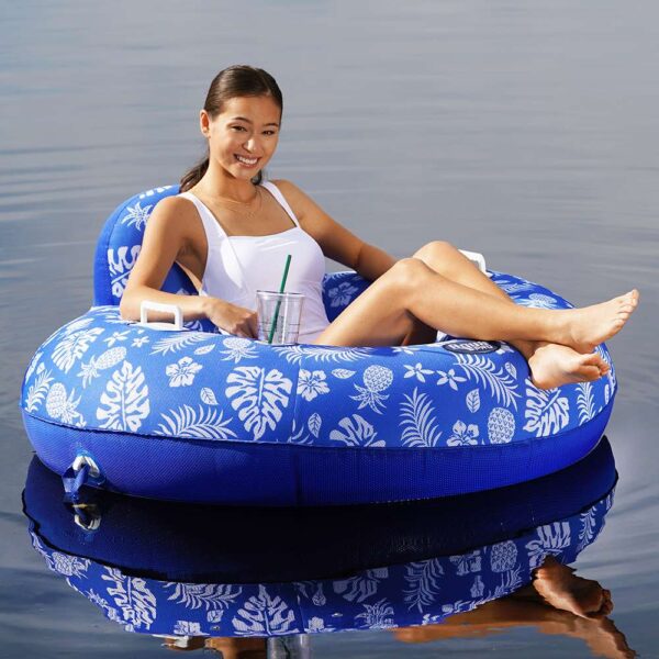 Aqua Leisure Supreme Lake Tube Hibiscus Pineapple Royal Blue w-Docking Attachment - Image 2