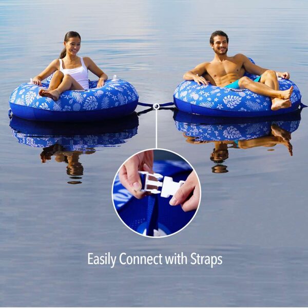 Aqua Leisure Supreme Lake Tube Hibiscus Pineapple Royal Blue w-Docking Attachment - Image 3