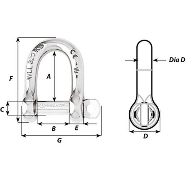 Wichard Self-Locking D Shackle - Diameter 6mm - 1-4" - Image 2