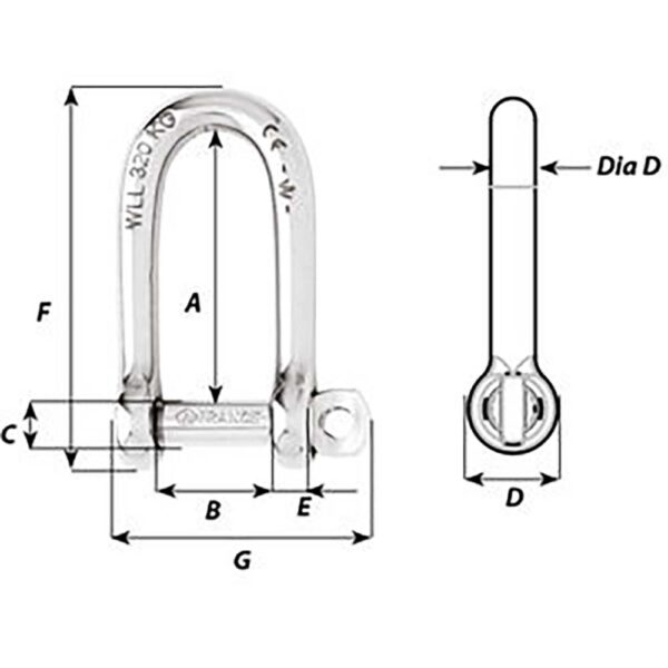 Wicahrd Self-Locking Long D Shackle - Diameter 5mm - 3-16" - Image 2