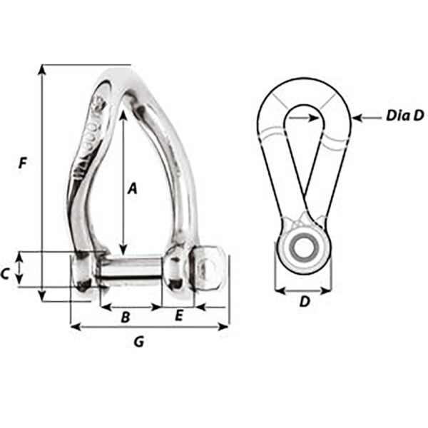 Wichard Self-Locking Twisted Shackle - Diameter 5mm - 3-16" - Image 2
