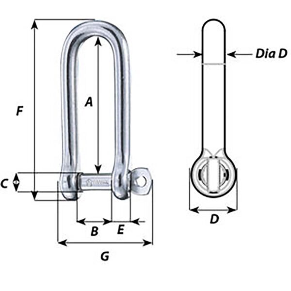 Wichard Captive Pin Long D Shackle - Diameter 6mm - 1-4" - Image 2