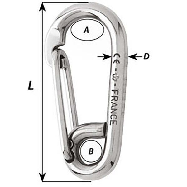 Wichard Symmetric Carbine Hook - Length 60mm - 1-4" - Image 2