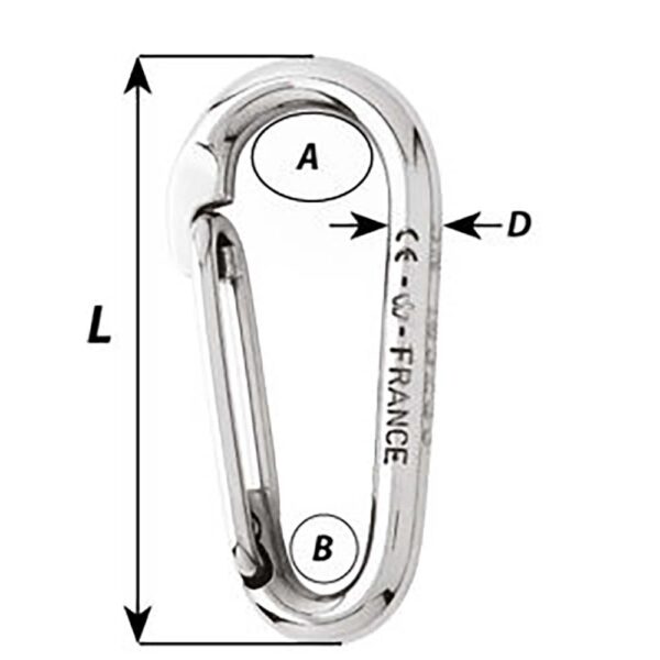 Wichard Symmetric Carbine Hook Without Eye - Length 80mm - 5-16" - Image 2