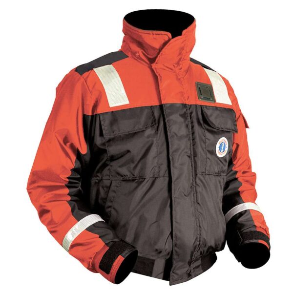 Mustang Classic Flotation Bomber Jacket w-Reflective Tape - Orange-Black - Large