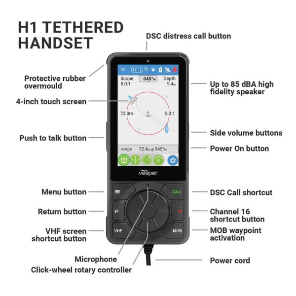Vesper Cortex H1 Tethered Handset w-Non-Powered Cradle - Image 2