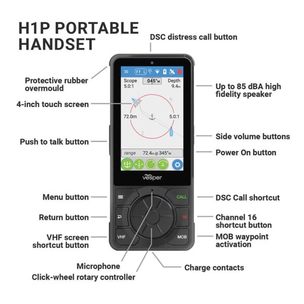 Vesper Cortex H1P Portable-Wireless-Rechargeable Handset w-Charging Cradle - Image 2