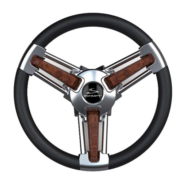 Schmitt Marine Burano Wheel 14" 3-4" Tapered Shaft Burl Polyurethane w-Stainless Spoke Includes Center Cap-Nut
