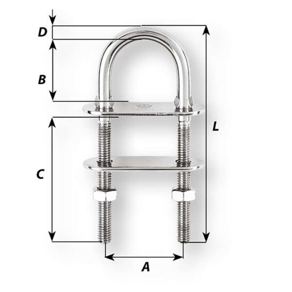 Wichard U-Bolt Pad Eye - 6mm Diameter - 15-64" - 70mm Length - 2-3-4" - Image 2