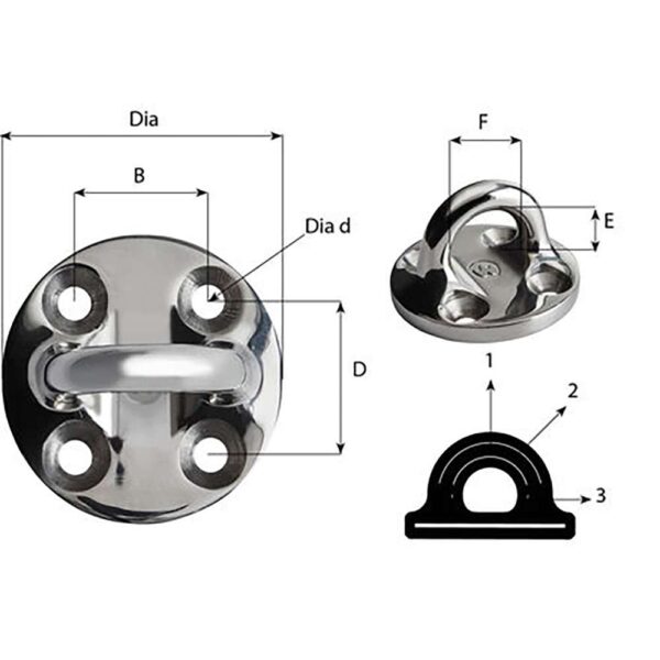 Wichard Round Pad Eye - 57mm Diameter (2-1-4") - Fixed - Image 2
