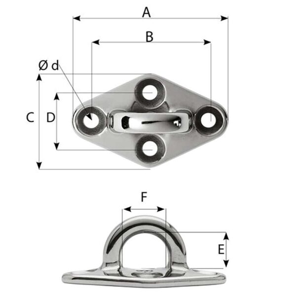 Wichard Diamond Pad Eye - Round - 60mm Length (2-23-64") - M5 Screw - Image 2