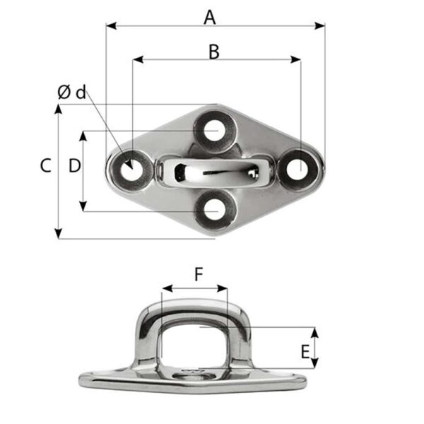 Wichard Diamond Pad Eye - Square - 79mm Length (3-7-64") - M6 Screw - Image 2
