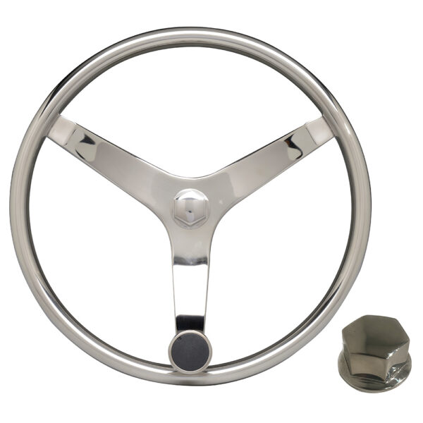 Uflex - V46 - 13.5" Stainless Steel Steering Wheel w-Speed Knob & Chrome Nut