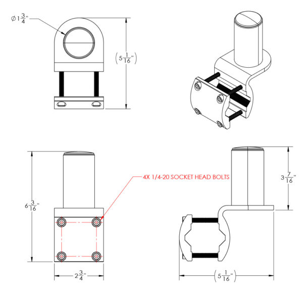 TACO ShadeFin Mini Square Tube Rail Mount - Image 2
