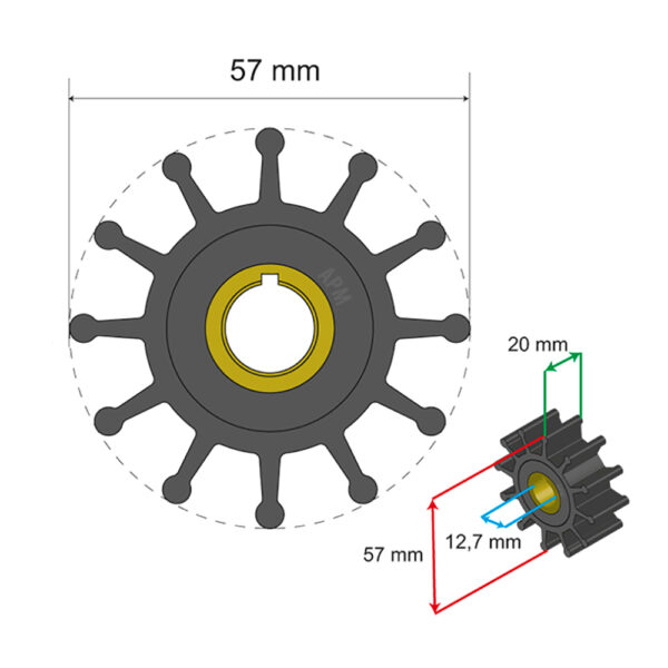Albin Group Premium Impeller Kit 57 x 12.7 x 20mm - 12 Blade - Key Insert - Image 2