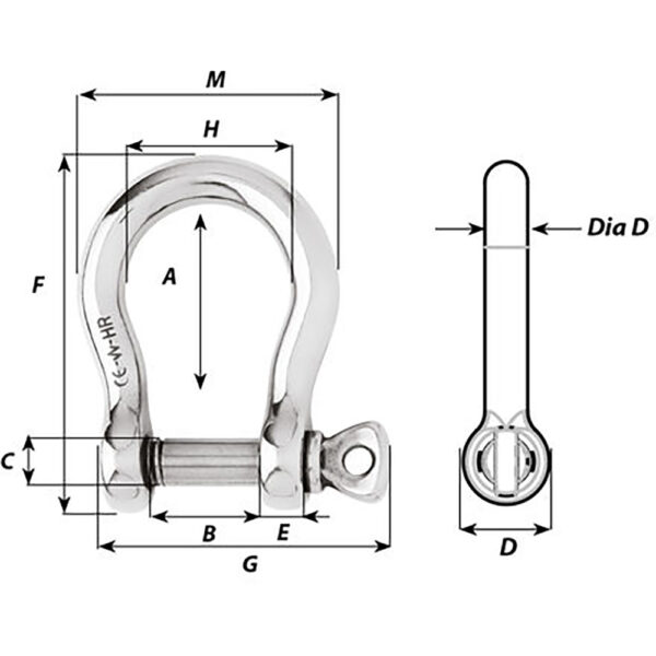 CW97712 1 Wichard HR Bow Shackle - 10mm Pin Diameter