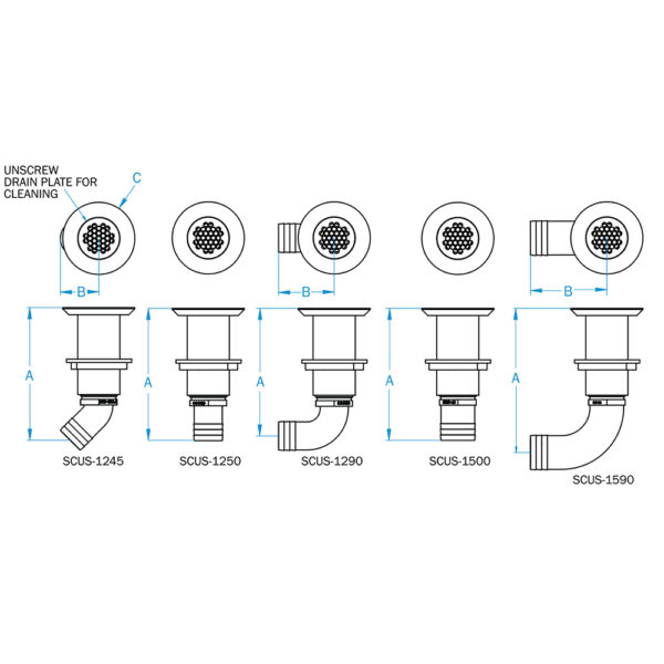 GROCO 1-1-4" Hose Barb Stainless 45 Degree Deck Drain - Image 2