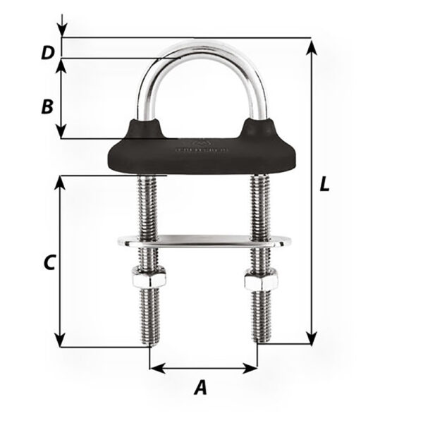 CW97737 1 Wichard Black Watertight U-Bolt - 10mm Diameter - 25-64" - 110mm Length - 4-21-64"