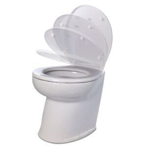Jabsco Deluxe Flush 14" Angled Back 12V Raw Water Electric Marine Toilet w-Remote Rinse Pump & Soft Close Lid